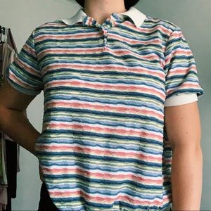 vintage colorful striped polo collared shirt